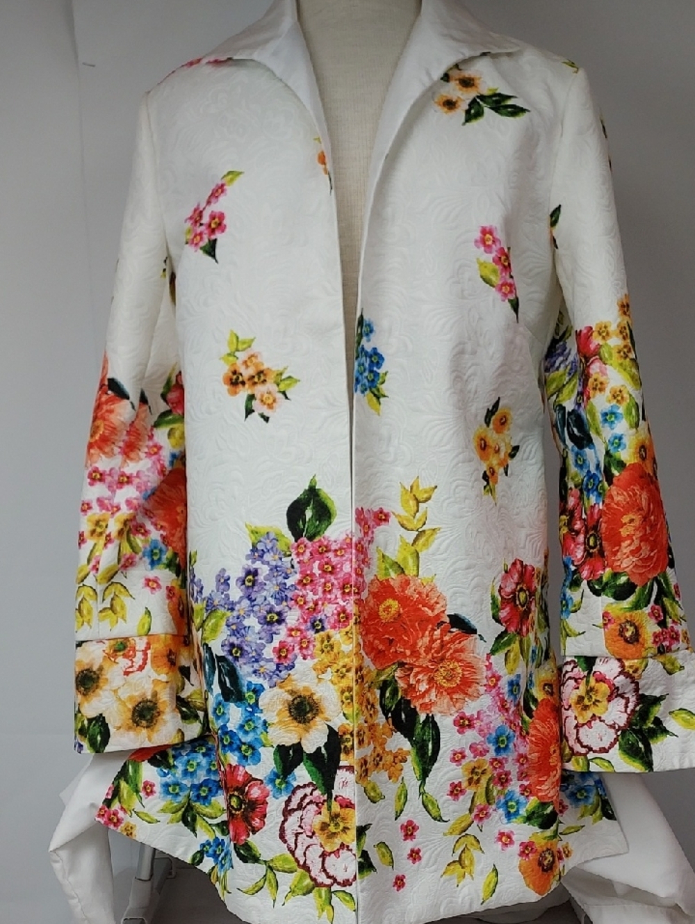 Grace Chuang New york White Floral Multicolor Open Front Jacket